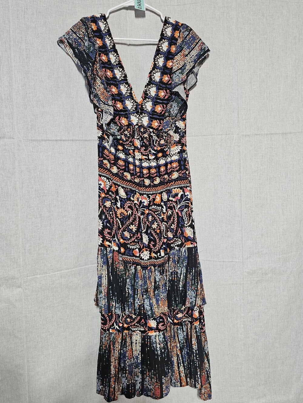 Forever 21 Navy Floral & Coral Tiered Maxi Dress